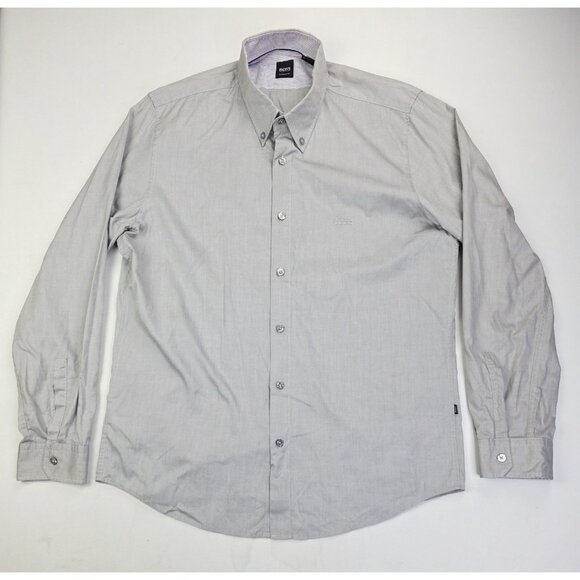 Hugo Boss Regular Fit Size Large Mens Gray Embroidered Chest Logo Button Down - Picture 1 of 10